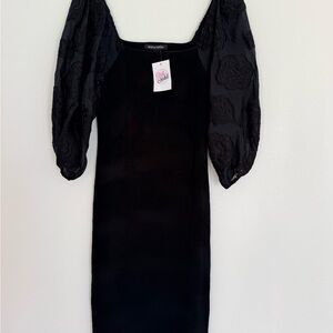 Jealous Tomato Black Dress with Textured Sleeves